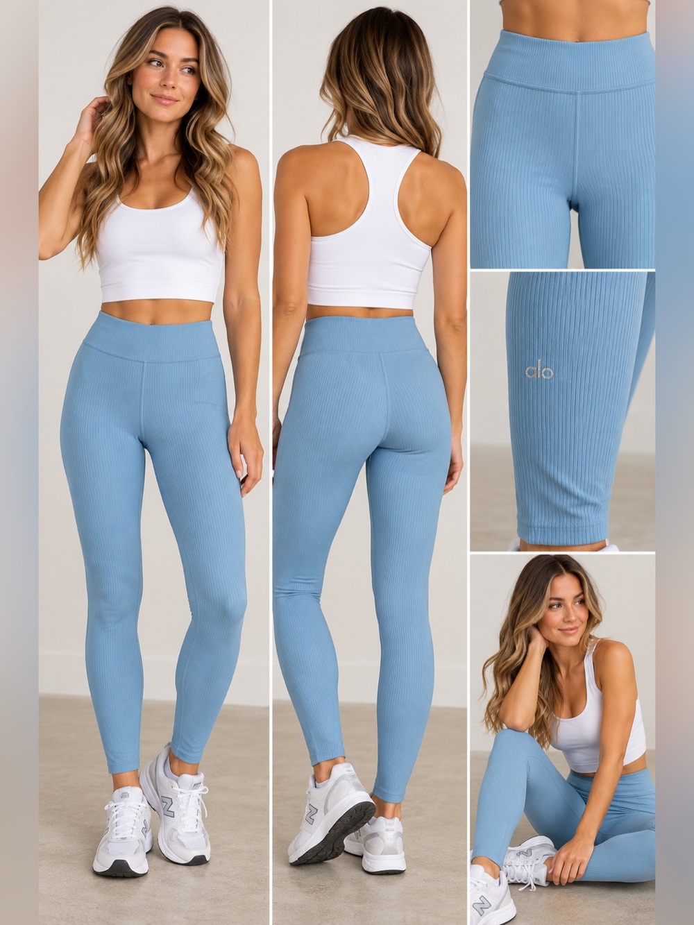 Alo Yoga Ribbed High-Waist 7/8
Blissful Light Blue Legging Women's
Size XXS A414